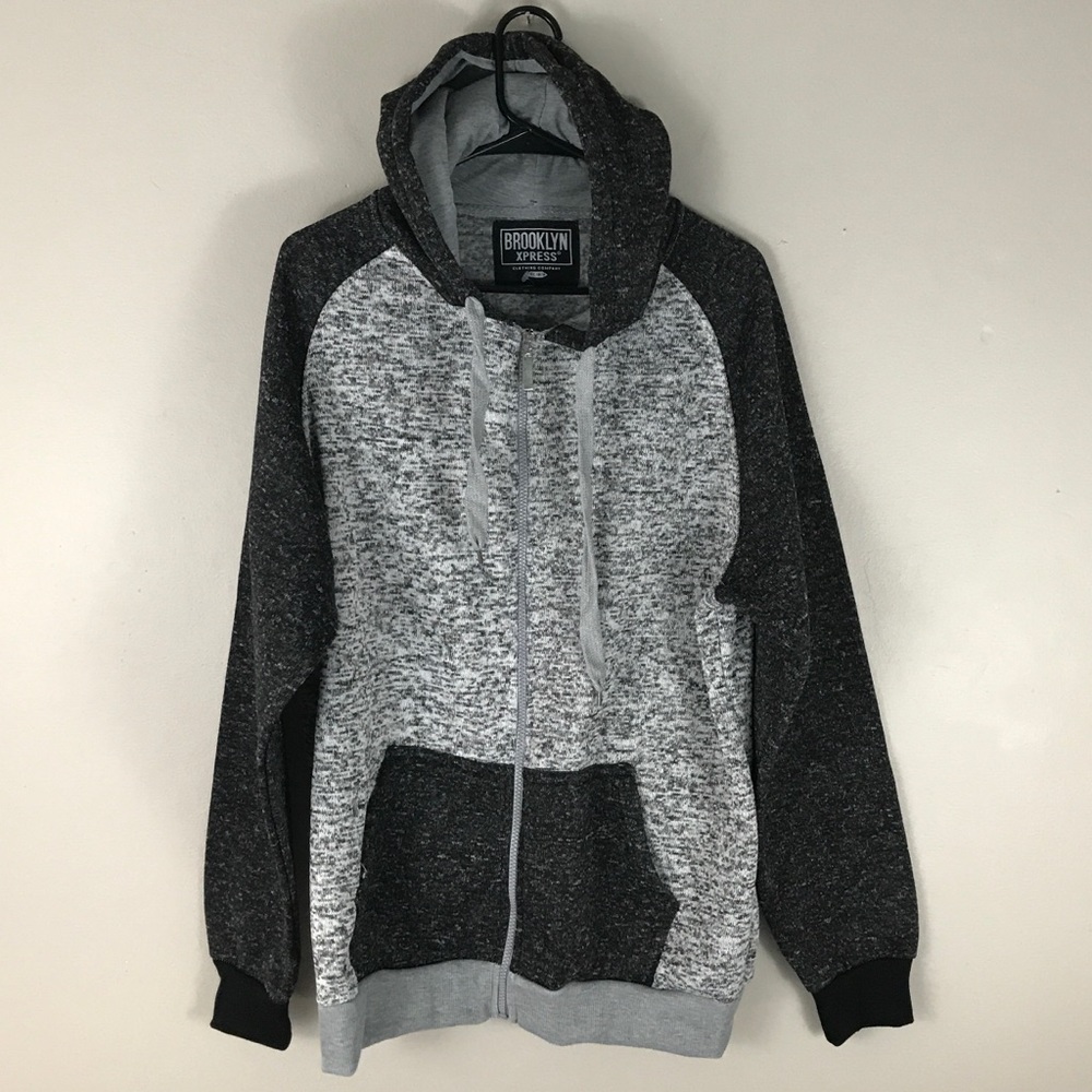 Brooklyn xpress black grey hooded sweater shirt L